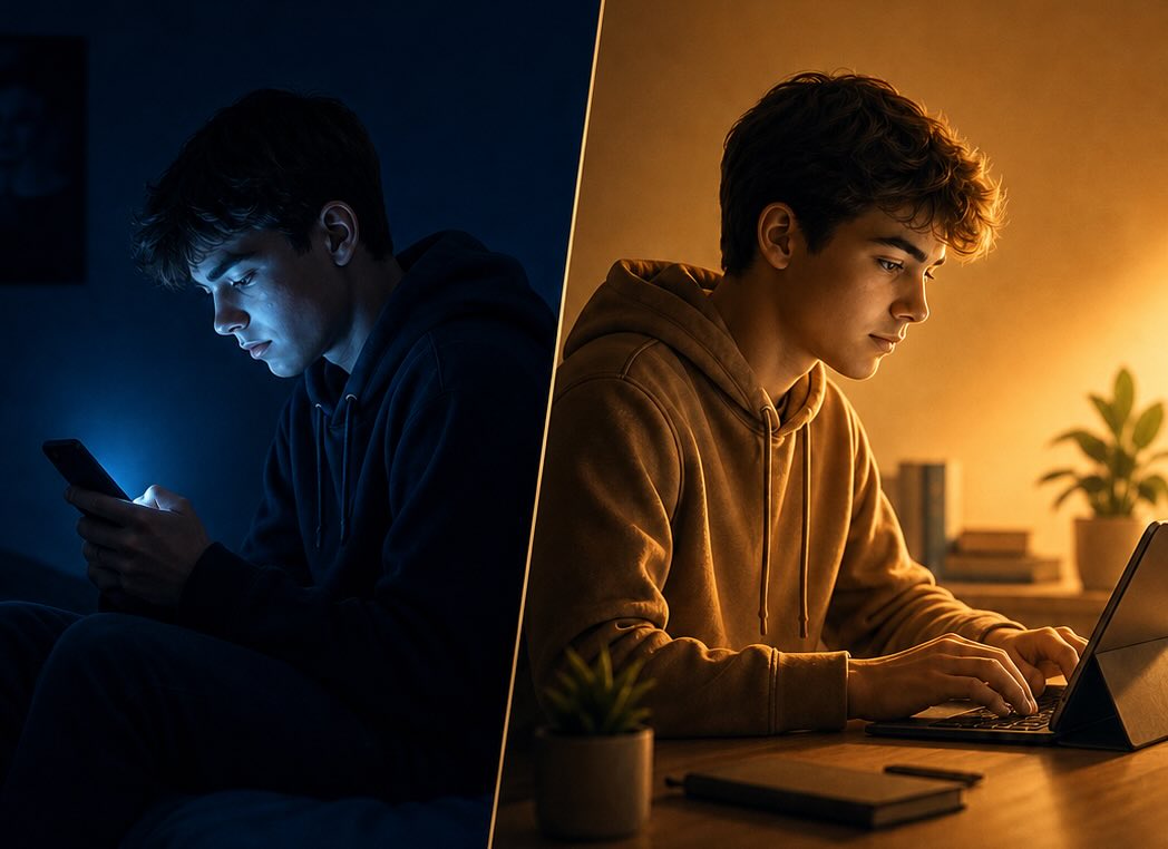 Deux places devant l'écran : le Scroller passif et le Builder actif